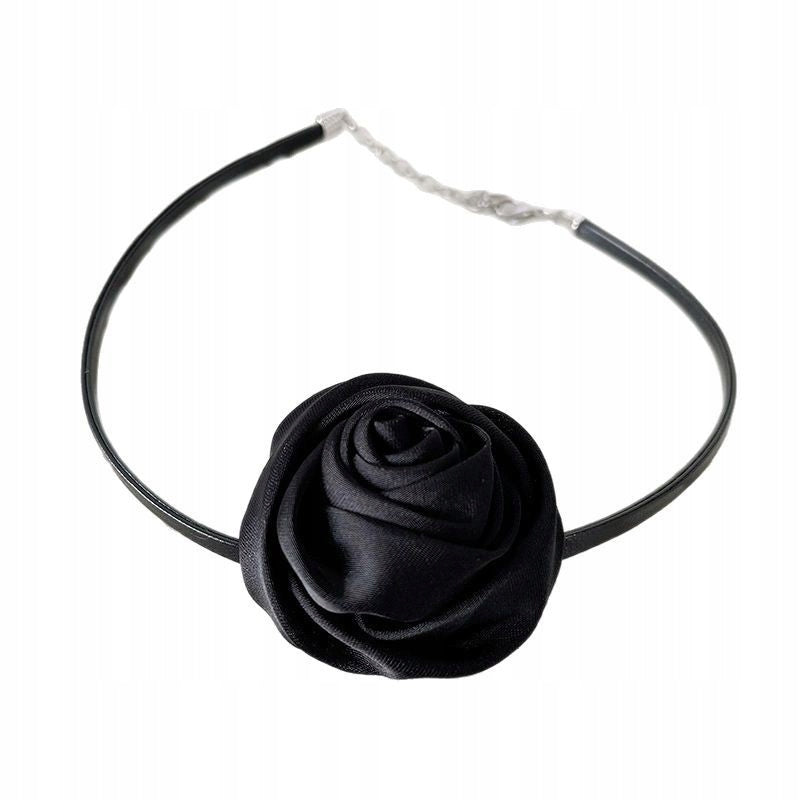 Colier choker cu trandafir – negru și roz