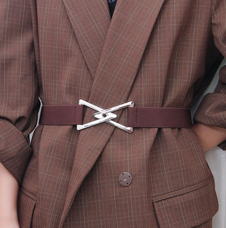 brązowy PASEK damski elastyczny elegancki dodatek do płaszcza dla pani