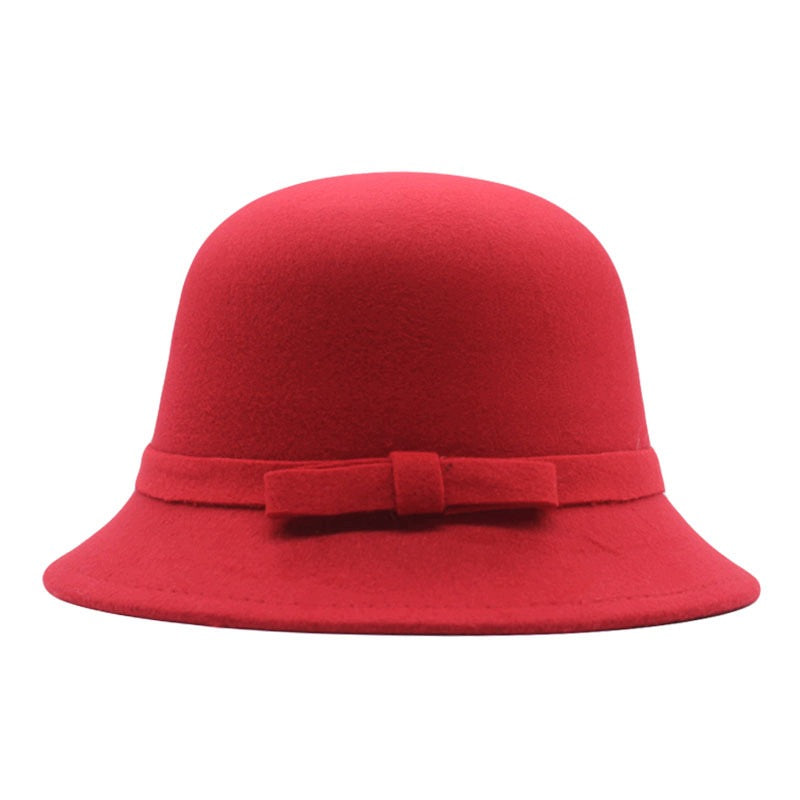 Women's Elegant Red Cylindrical Bucket Hat to Wear with a Coat