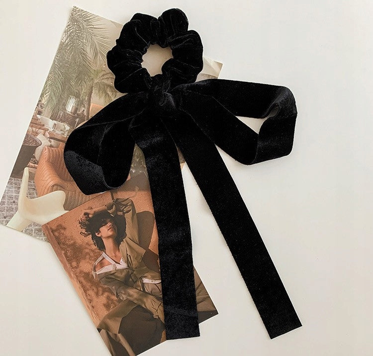 Hair Scrunchie with Bow – Black