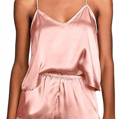 Pijama de satén de mujer – albaricoque, con volante