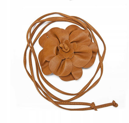 Cinturón de mujer para atar con flor – marrón claro