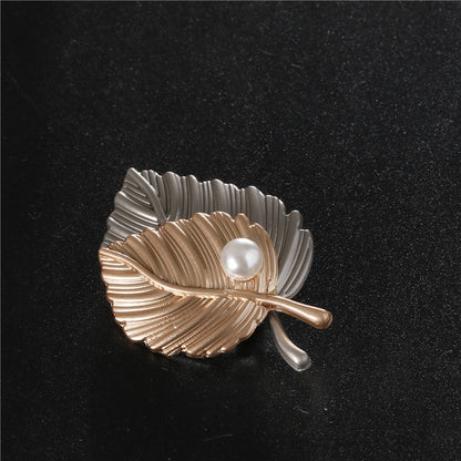 Leaf Brooch with Pearls