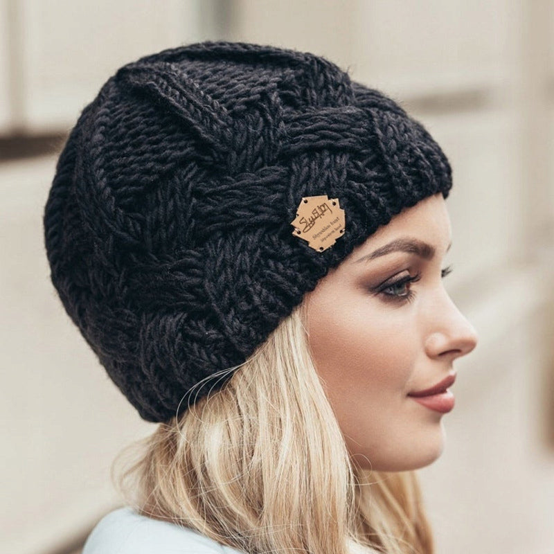 Women's Warm and Comfortable Handmade Black Winter Hat