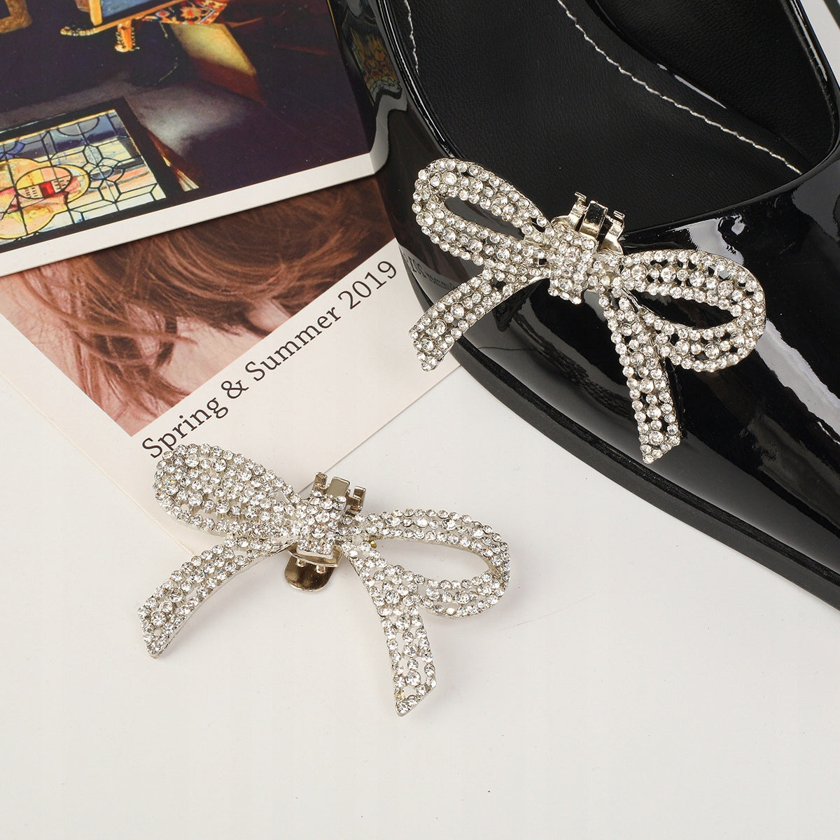 Cubic Zirconia Bow Shoe Clips — Elegant Decorations for High Heels