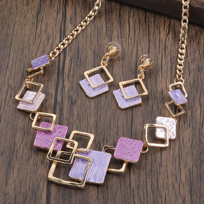 Schmuckset: Halskette und Ohrringe – goldfarben und heidefarben