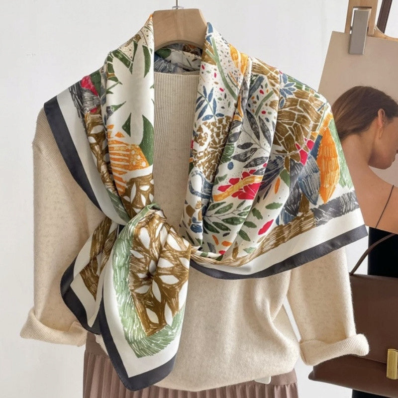 Pañuelo de mujer de imitación de seda 90 × 90 cm – multicolor