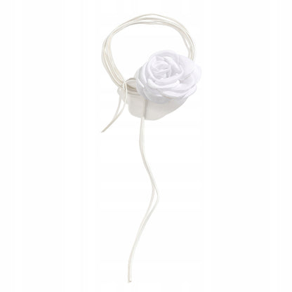 Elegant Women's White Rose Choker on a Cord