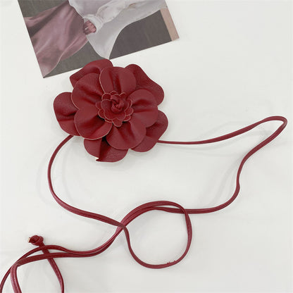 Ceinture à nouer pour femme avec fleur – bordeaux