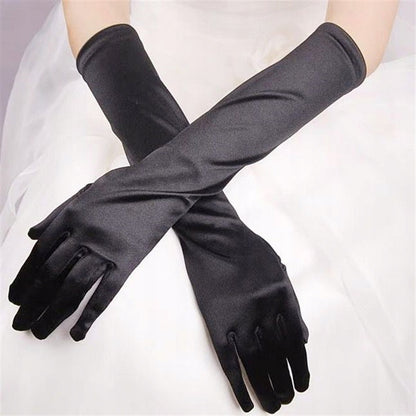 Long Women's Satin Gloves – Black