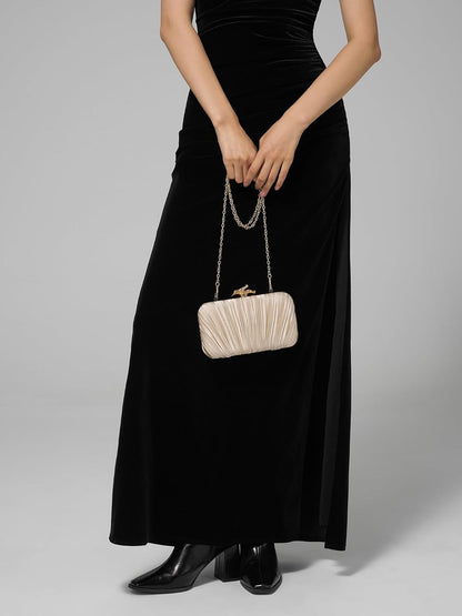Women's Elegant Beige Evening Clutch Bag with a Chain Strap, 19 cm