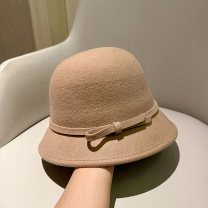 Women's Elegant Beige Cylindrical Bucket Hat to Wear with a Coat
