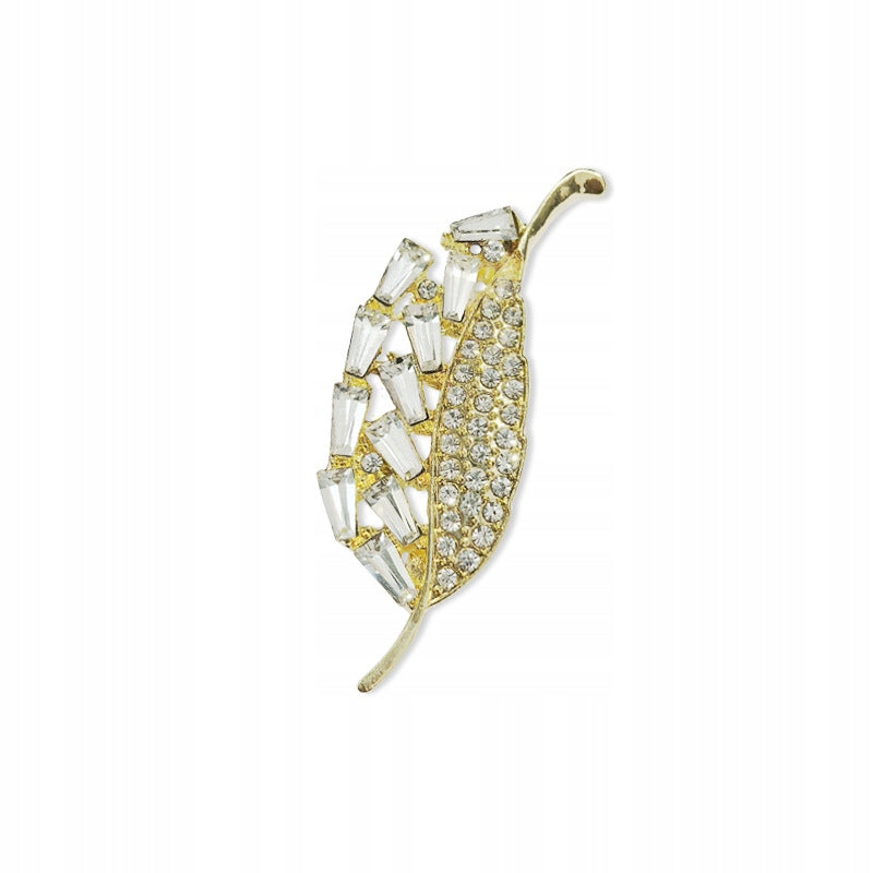 Brosche Blatt mit Zirkonia – goldfarben