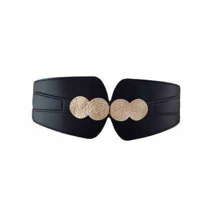 Women's Black Elastic and Faux Leather Belt — Elegant Coat Accessory