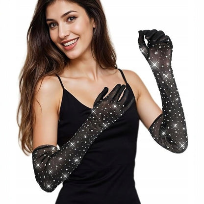 Gants longs en velours pour femme – noir