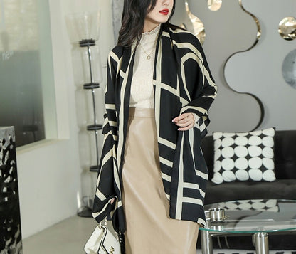Women's Elegant Large Silky Scarf — Black and White Gift Scarf, 180×90