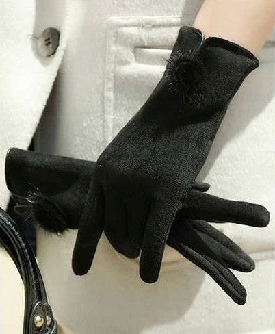 Women's Suede-Effect Gloves – Black