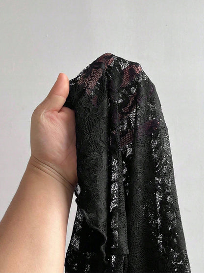 Women's Mock-Neck Lace Blouse III — Black
