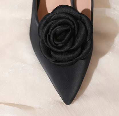 Black Fabric Flower Shoe Clips — Elegant Decorations for High Heels