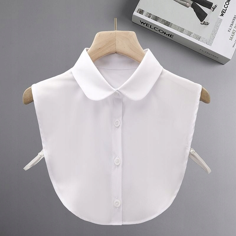 Women's Plain White Detachable Shirt Collar with Button Fastening
