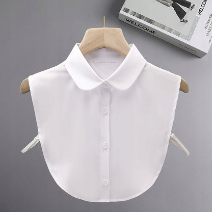 Women's Plain White Detachable Shirt Collar with Button Fastening