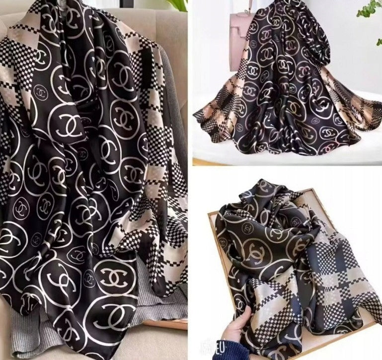 Women's Elegant Large Silk-Effect Scarf — Beautiful, Sophisticated Style, 180×90 cm