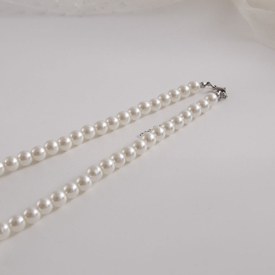 Glass Bead Necklace – White & Silver-Tone