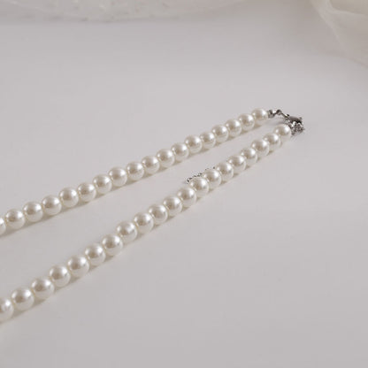 Glass Bead Necklace – White & Silver-Tone