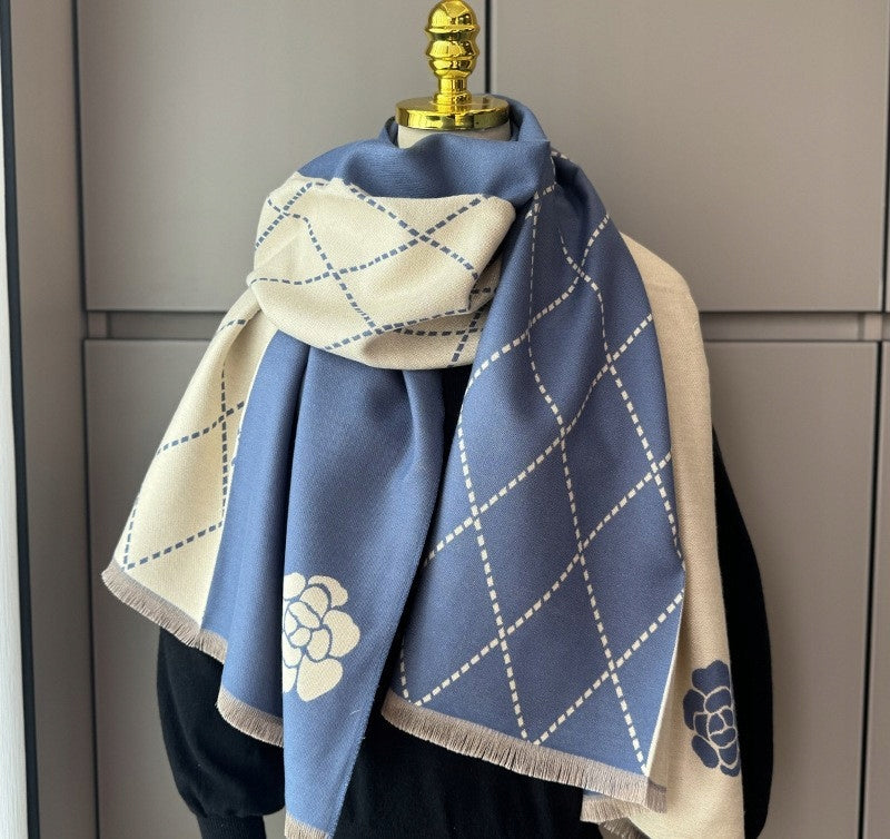 Damen-Winterschal 180 × 66 cm – beige und blau