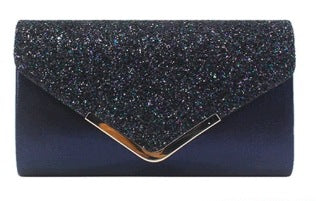 Women's Navy Evening Clutch Bag with a Chain Strap, 24×14×5.5 cm