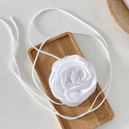 Elegant Women's White Rose Choker on a Cord