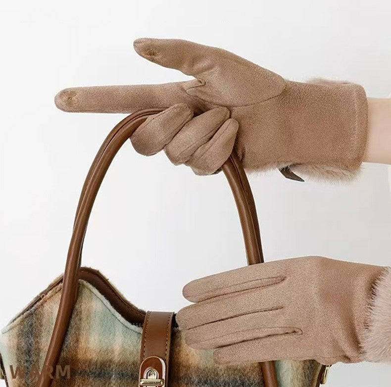Women's Faux-Leather Gloves – Dark Beige