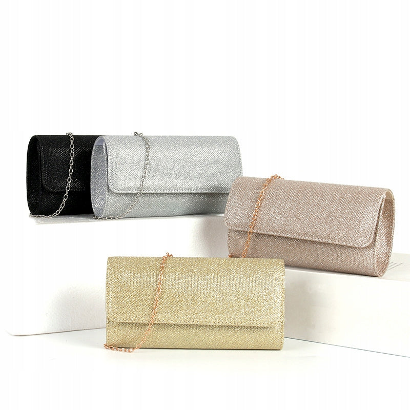 Women's Elegant Silver Evening Clutch Bag with a Chain Strap, 20 cm