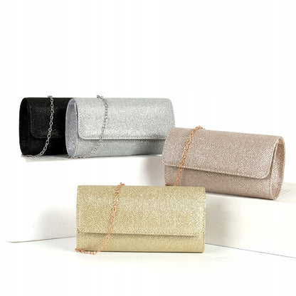 Women's Elegant Silver Evening Clutch Bag with a Chain Strap, 20 cm