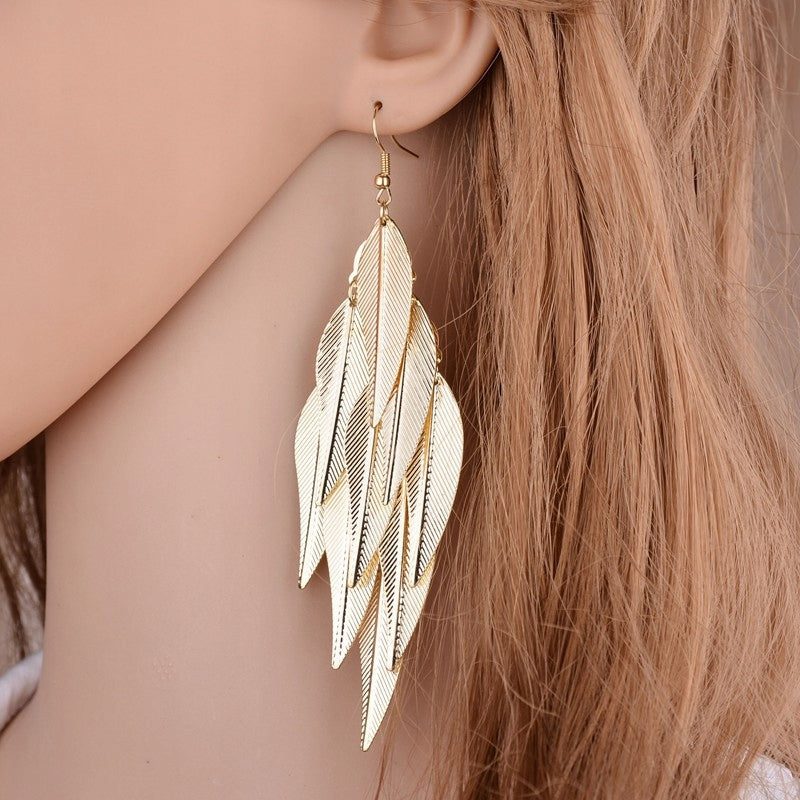 Elegant Women's Gold-Tone Leaf Earrings for Weddings and Special Occasions