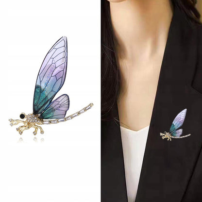 Brosche Libelle mit Zirkonia – goldfarben und violett