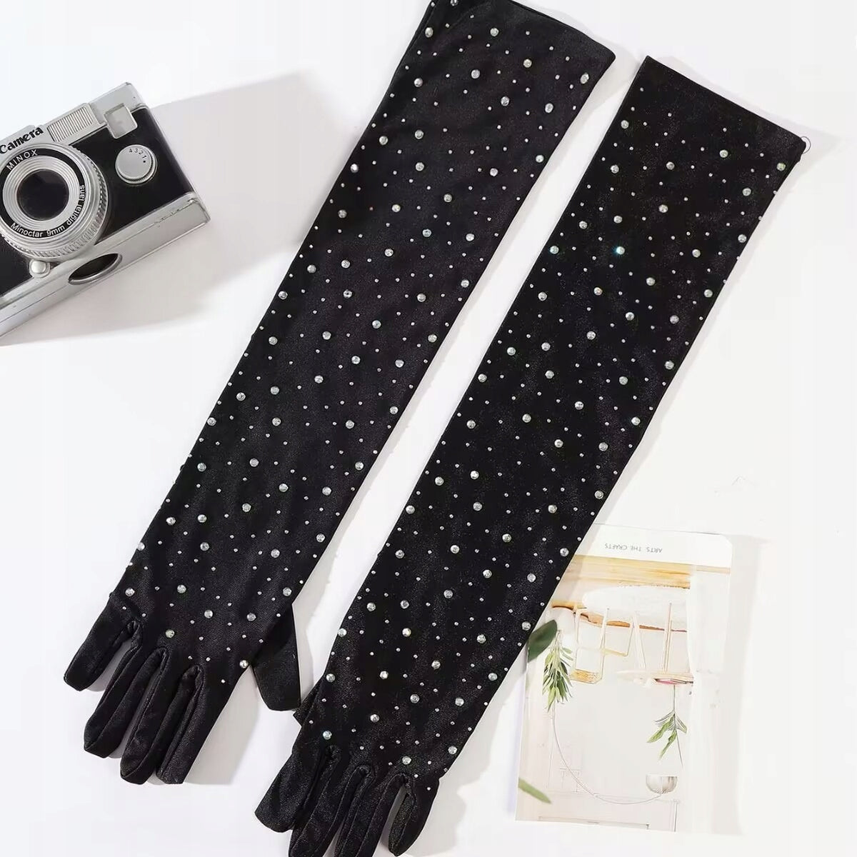 Gants longs en velours pour femme – noir