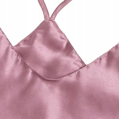 Pyjama en satin pour femme – rose, à bretelles croisées