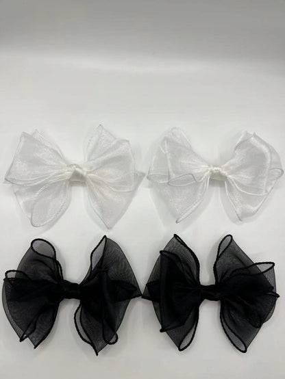 White Satin Bow Shoe Clips — Elegant Decorations for High Heels