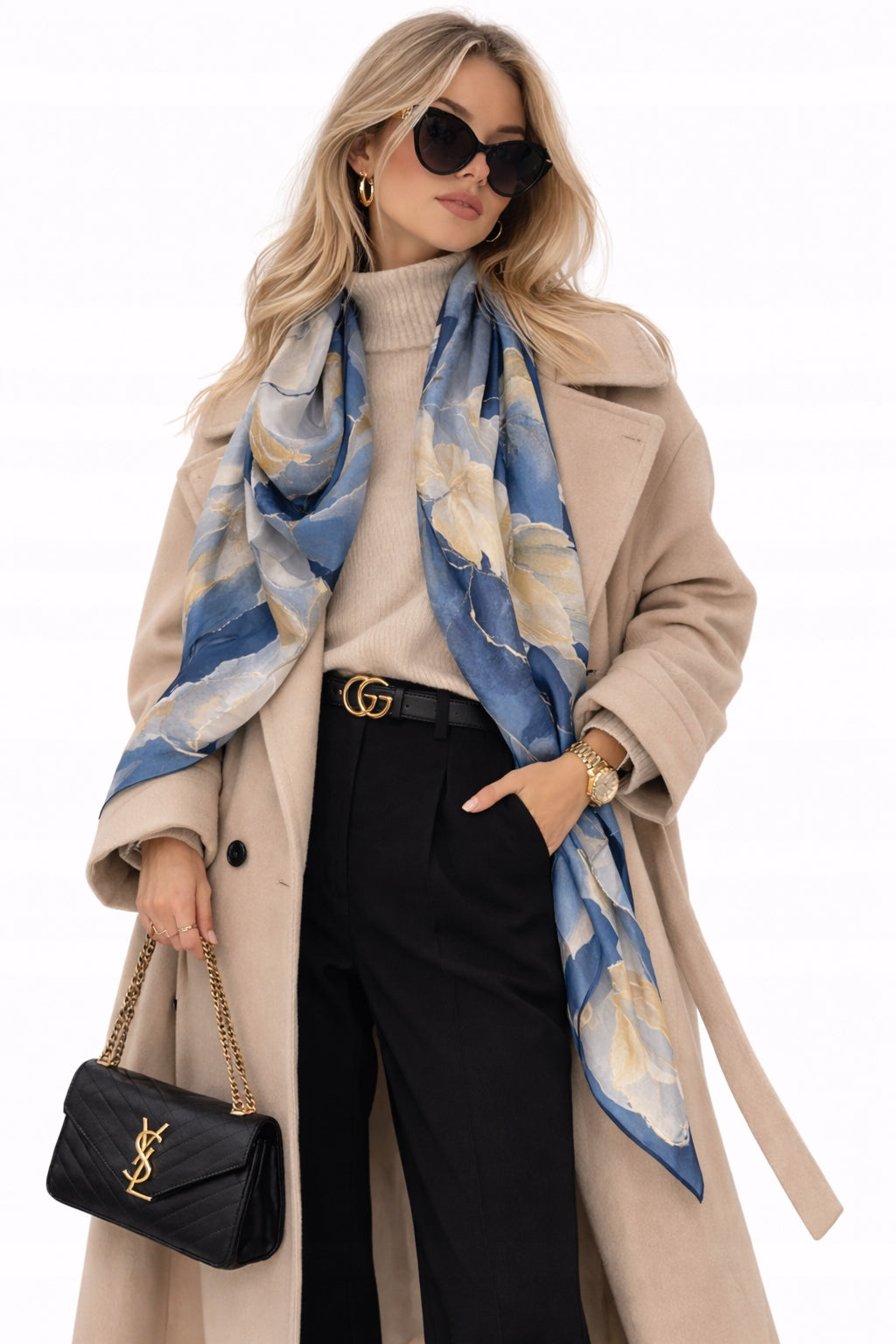 Silk-Effect Scarf 180 × 90 cm – Blue