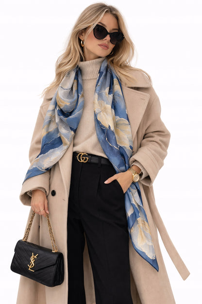 Silk-Effect Scarf 180 × 90 cm – Blue