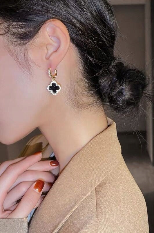 Pendientes de mujer con circonitas – plateado y negro