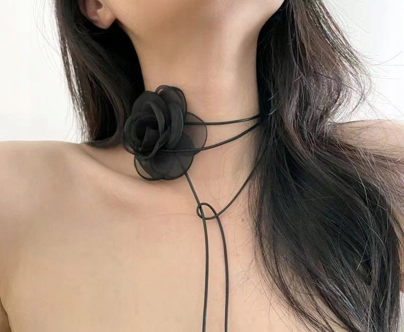 Rose Choker – Black & Pink
