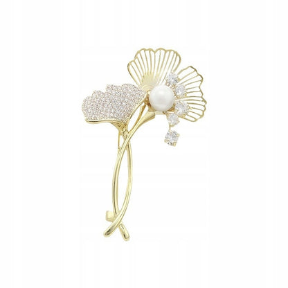 Broche deux feuilles à zircons – doré