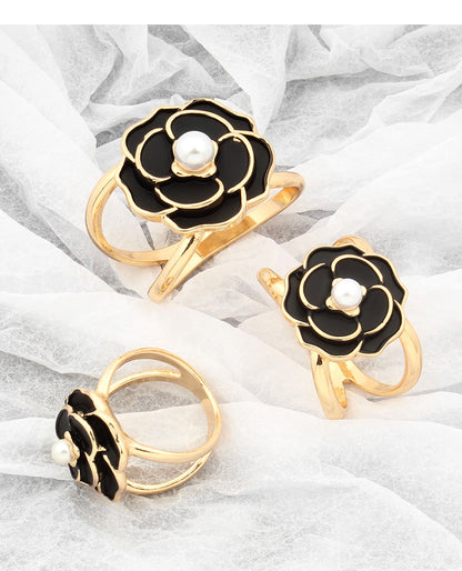 Hebilla para pañuelo con forma de flor – dorado y negro
