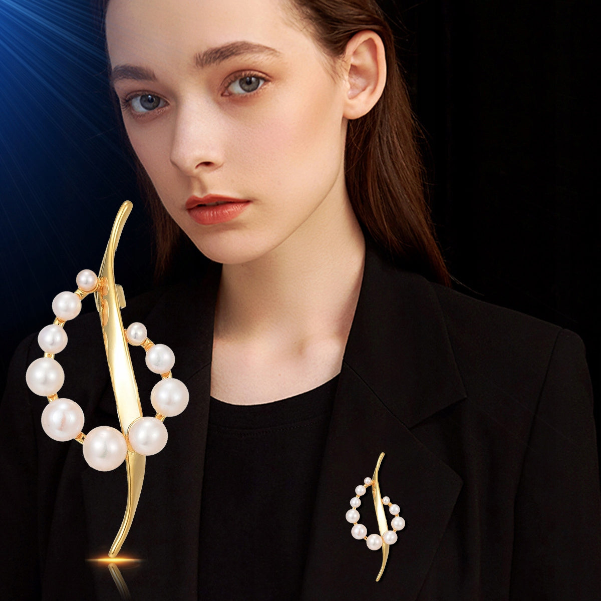 Broche hoja con perlas – blanco