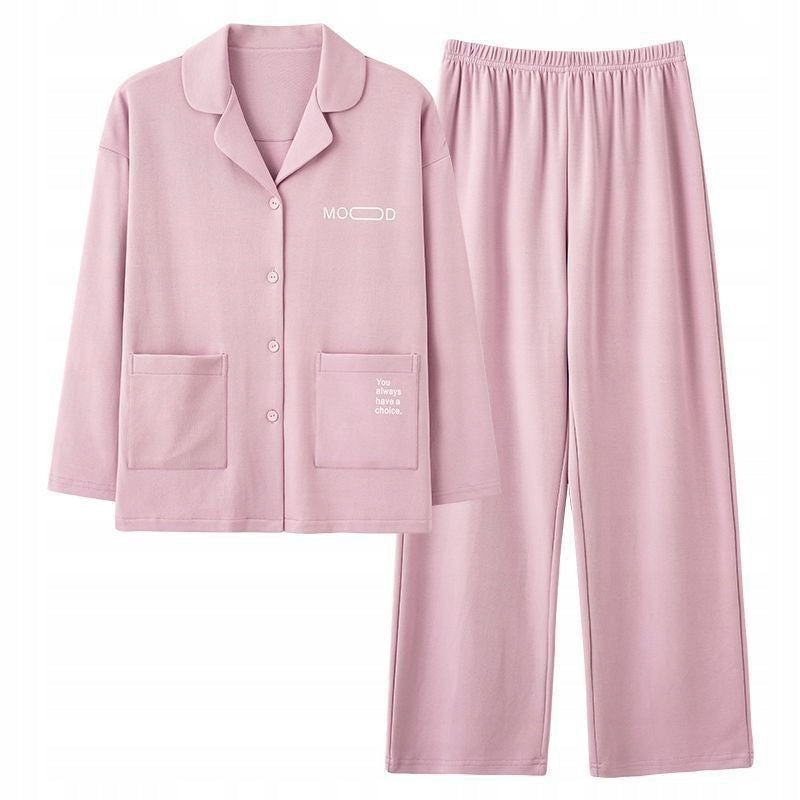 Women's Button-Front Pyjamas — Plain Pale Pink