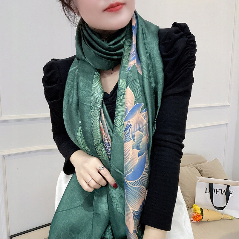 Silk-Effect Scarf 180 × 90 cm – Green