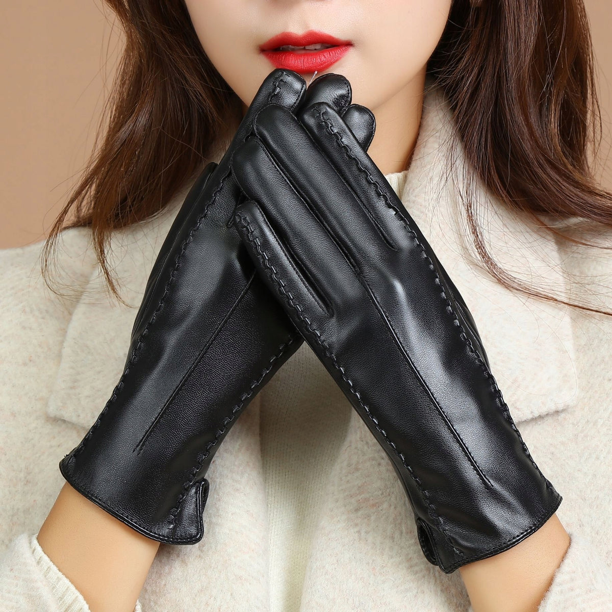 Women's Faux-Leather Gloves – Black