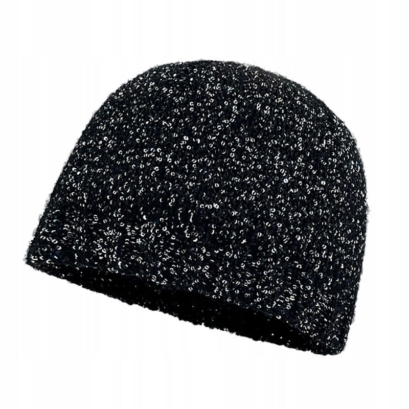 czarna CZAPKA damska cekinowa jesienna BEANIE elegancka na jesień